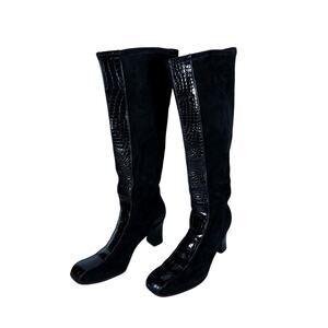 Maxima for Wendells Womens Knee High Boots 9 Black Alligator Suede Leather Knee